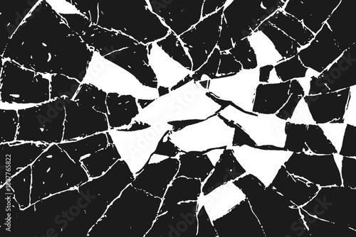 Shattered glass abstract vector texture cracked surface pattern. Vector overlay bullet impact effect. Dynamic radial explosion with bold contrast for background design.