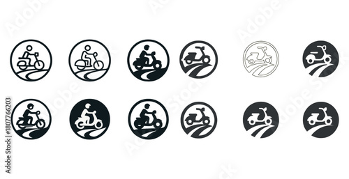 Set of scooter icons in various positions and styles