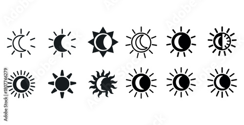 Set of sun and moon icon designs in various styles