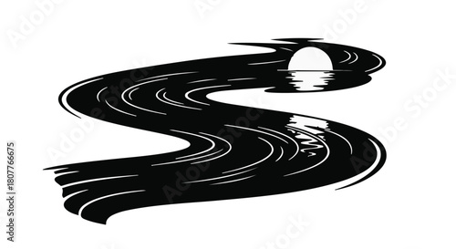 Serene moonlit river flowing through darkness, creating a peaceful, reflective scene.