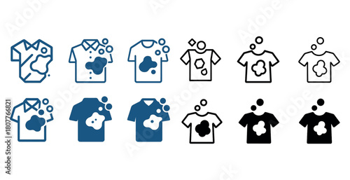 Various t-shirt stain and wash symbols in blue and black