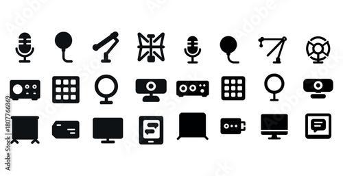 Microphone and speaker icons collection for audio equipment and communication