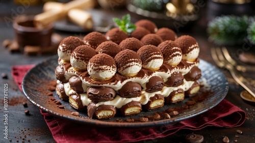 Hyper realistic detail of a chocolate tiramisu cake dessert © BARSON