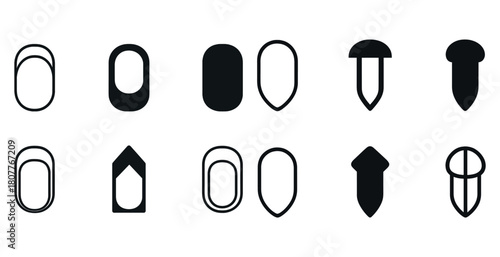 Set of ten simple geometric icons featuring various shapes and designs