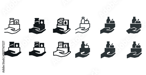 Collection of iconic hand gestures holding various food and beverage items