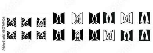 Set of abstract human icons in geometric shapes