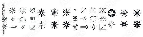 Collection of science and astronomy icons featuring telescopes and stars