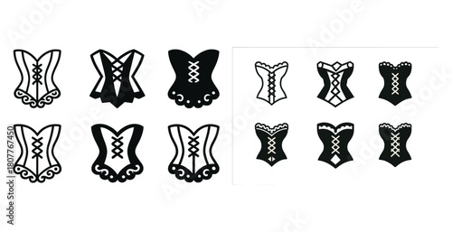 Collection of decorative corset silhouettes with lace-up designs