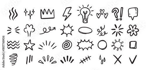 Expression sign hand drawn doodle set for concept design. Expression elements isolated on white background.