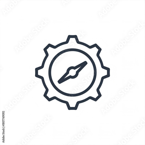 Gear compass outline icon for settings and navigation
