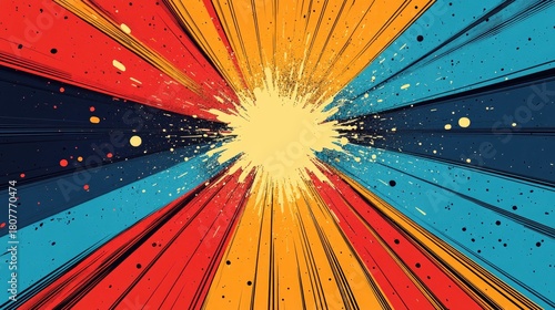 A nostalgic vintage retro comic boom explosion template with classic retro rainbow stripes.