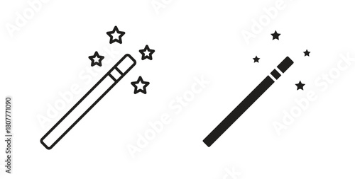 Magic wand icons set. Simple line vector illustration