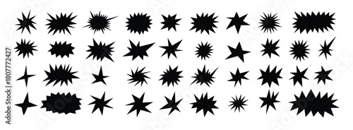 Starburst shapes set. Cute collection of stars and sparkle doodle