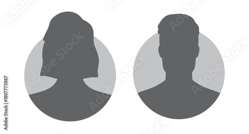 woman and man silhouette avatars or profile gray circle icon. male and female portraits, anonymous people icons in circle shape