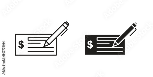 Money check icons set. Simple line vector illustration