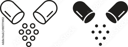 Open Capsule icons set. Simple line vector illustration