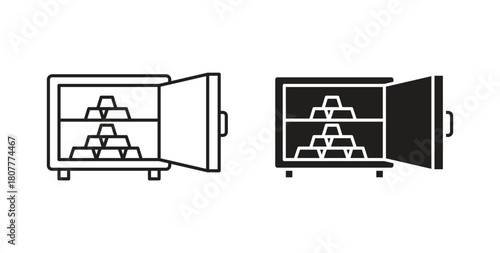 Open safe icons set. Simple line vector illustration