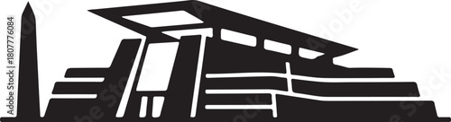 Stylized architectural landmark featuring a prominent obelisk and a modern building structure, representing government or cultural institutions The Grand Egyptian Museum silhouette