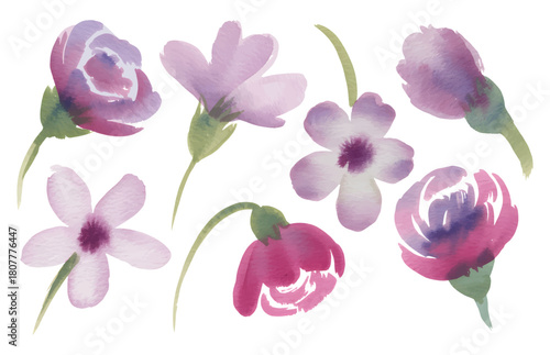 Wallpaper Mural Lavender and violet lilac  wildflowers painted in soft watercolor shades. Torontodigital.ca