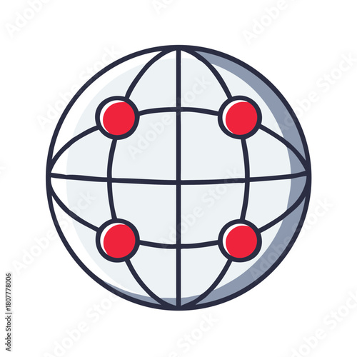 Network globe illustration with red nodes 