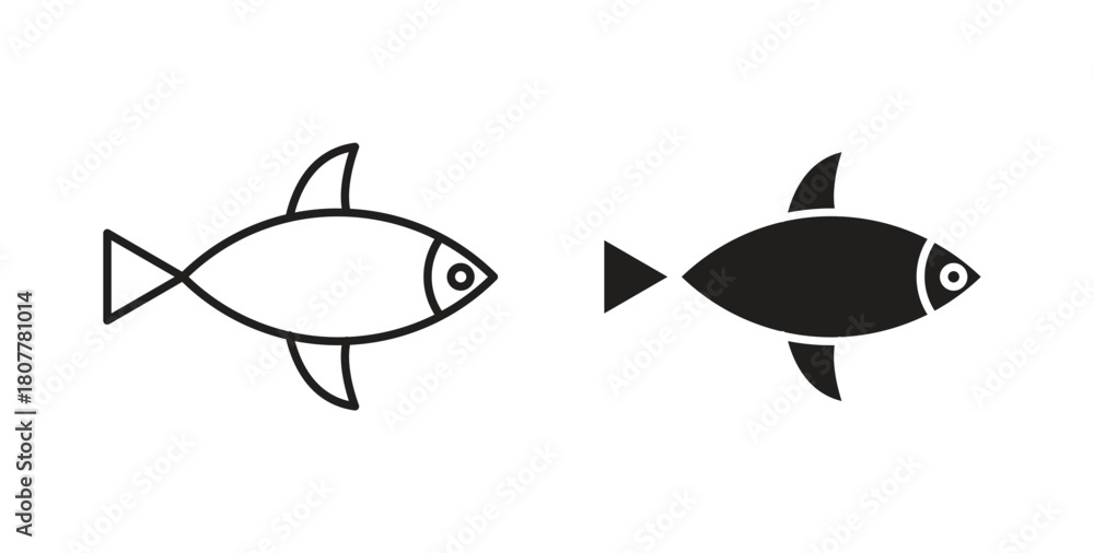 Fototapeta premium Fish icon with line and silhouette versions.