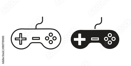 Gamepad icon with line and silhouette versions.