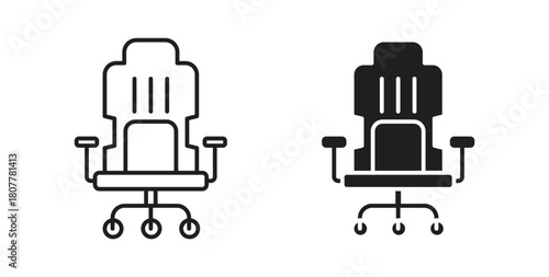 Gaming chair icon with line and silhouette versions.