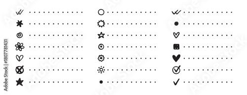 Notebook point checklist set. various bullet point planner vector hand drawn doodle task for work and study planner.