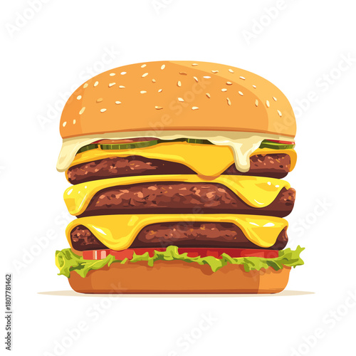 Vector illustration of a triple cheeseburger isolated on a white background