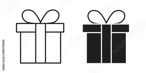 Gift icon with line and silhouette versions.