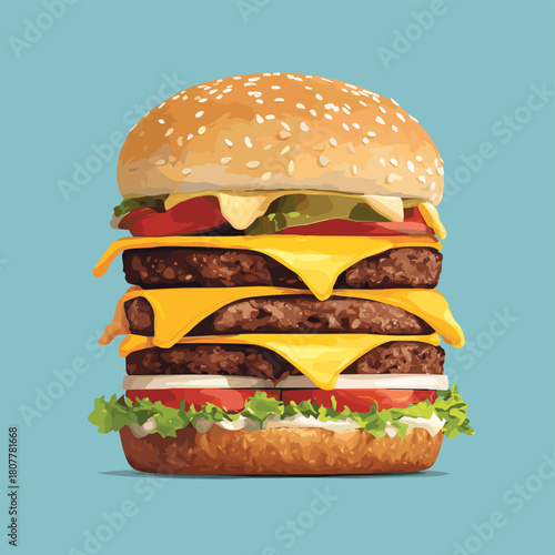Vector illustration of a triple cheeseburger isolated on a white background