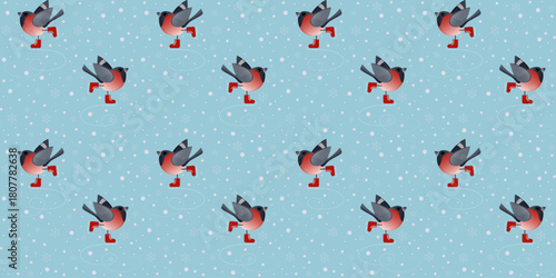 Winter Pattern Featuring Skating Bullfinches