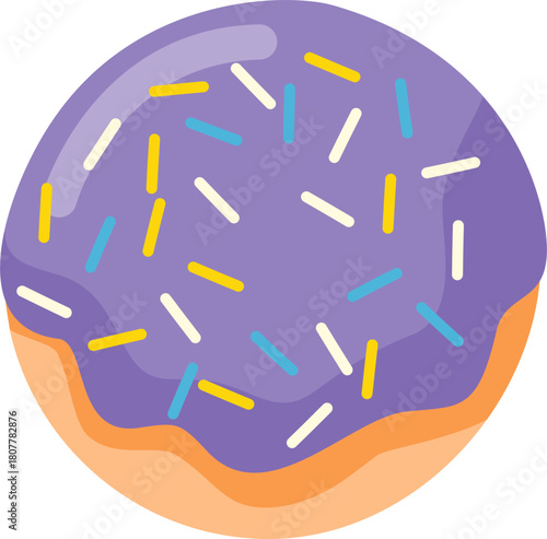 Cute Donut Illustration Colorful Pastel Frosted Doughnut Vector Clipart with Sprinkles and Glaze for Kids, Bakery Designs, Food Icons, and Creative Graphic Elements
