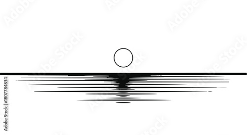 Minimalist abstract representation of a sun setting over water with rippling reflections.
