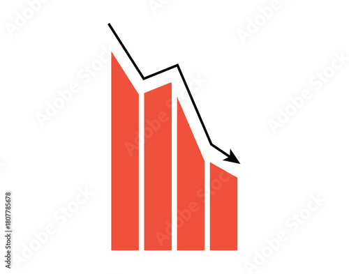 down simple arrow, finance loss analysis icon. Red chart, dynamics of decline. negative statistical simple infographic element