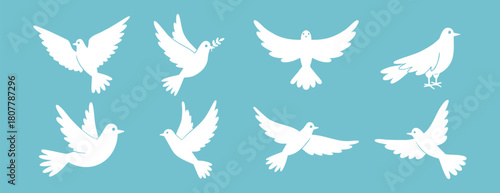 Dove of peace silhouette icon set. drawing flying pigeon clipart symbol collection