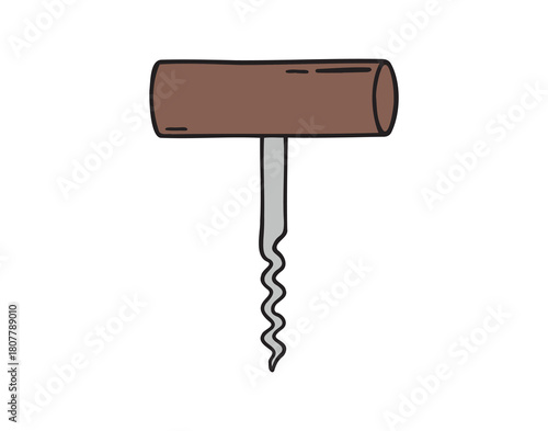 Wooden wine corkscrew icon doodle hand drawn. colorful cartoon line drawing clipart symbol