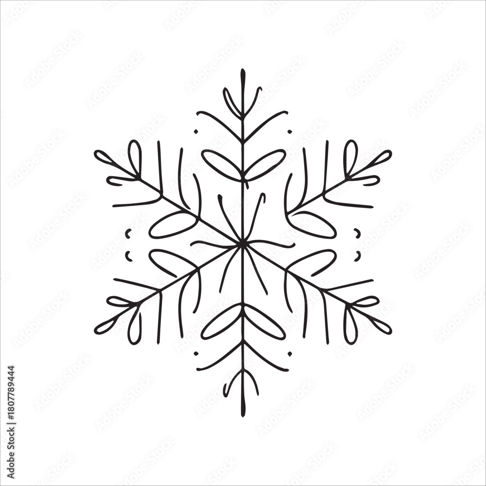 Naklejka premium Black and White Continuous Line Snowflake Vector – Minimalist Single-Stroke Winter Design