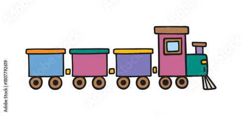 kids toy train icon doodle hand drawn. colorful cartoon line drawing clipart symbol