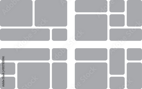 Bento grid four distinct layout options with rounded corners, each offering a unique arrangement of rectangular and square shapes