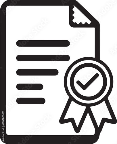 Quality certificate icon with award ribbon for product guarantee and standard of excellence representing certified document and customer warranty line
