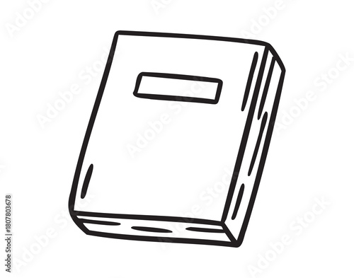 Textbook book, line art school doodle, outline contour, monochrome, hand drawn