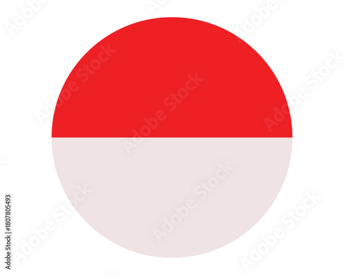 Round icon of Indonesia national flag with red and white horizontal stripes, simple circular vector emblem representing Indonesian identity