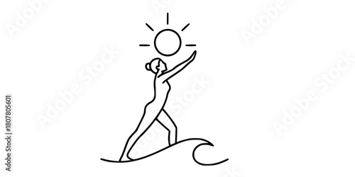 Yoga Stretching Beach Sunset Simple Line Art Vector Wellness