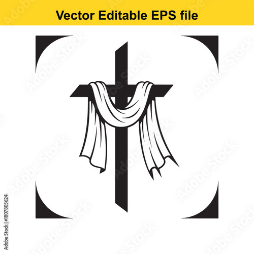 Christian cross with draped cloth isolated on, a symbol of the resurrection of jesus christ and easter celebration