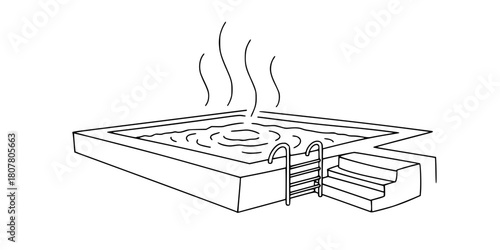 Thermal Spa Hot Spring Pool Minimalist Line Art Vector