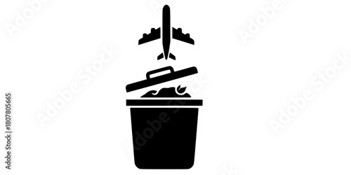 Carbon Offset Airplane Compost Bin Sustainable Flat Vector Icon