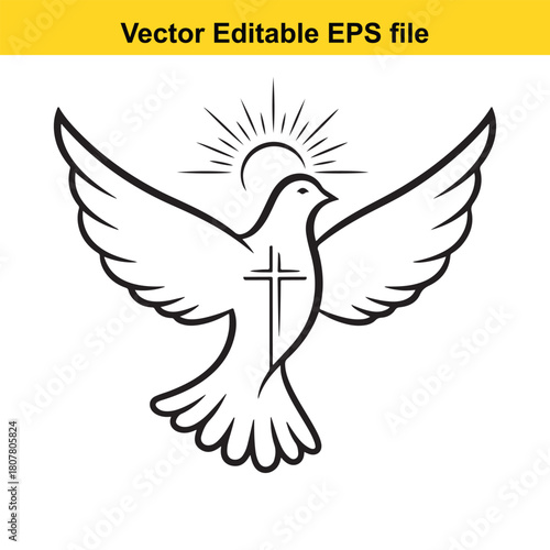 Holy spirit dove with cross isolated on, a symbol of peace, love, and the presence of god in christian faith