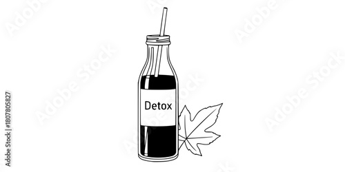Detox Juice Smoothie Leaf Minimalist Line Art Vector