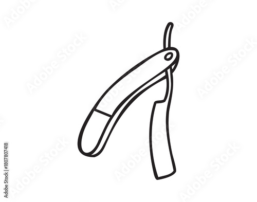 Straight razor vintage shaving tool line art monochrome hand drawn